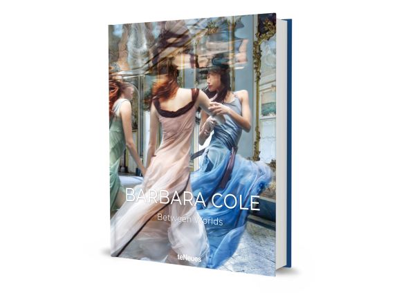 Book cover of Barbara Cole, Between Worlds, with three female models in long floaty dresses photographed underwater. Published by teNeues Books.