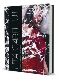 Book cover of Lita Cabellut, Unfolding Density, with a painting of female in red dress, lying on bed. Published by teNeues Books.