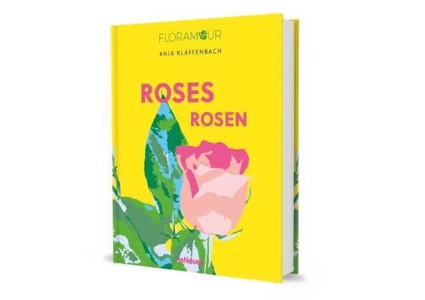 Book cover of Roses, with a single light pink rose. Published by teNeues Books.