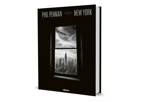 Book cover of New York Street Diaries, with a dark room looking out on cityscape with Empire State Building. Published by teNeues Books.