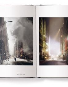 Book cover of Lost in the Beauty of Bad Weather, with a sheep walking through snowy residential street at night. Published by teNeues Books.
