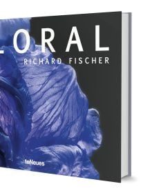 Close-up of purple petals of flower showing veins, on cover of 'Floral', by teNeues.
