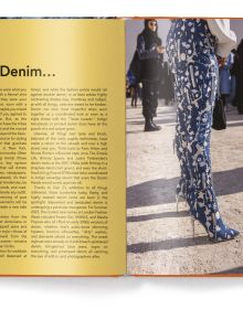 Book cover of It’s All About Denim, with blue denim jacket. Published by teNeues Books.