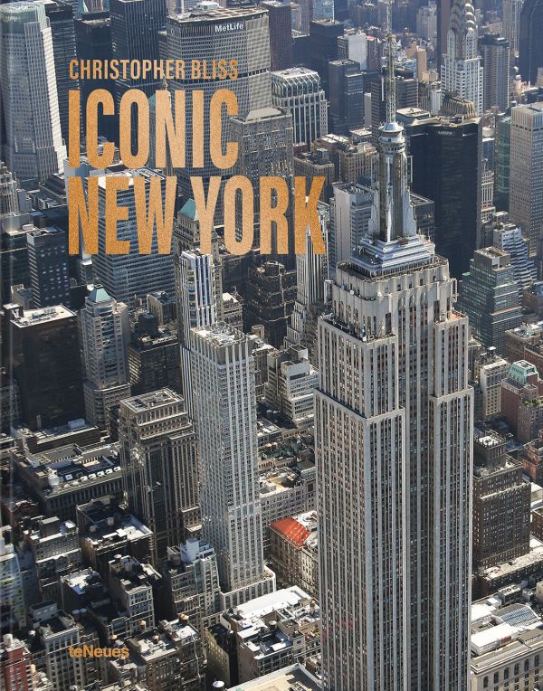 Book cover of Iconic New York, with an aerial shot of New York City, with the Empire State Building. Published by teNeues Books.