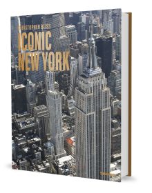 Book cover of Iconic New York, with an aerial shot of New York City, with the Empire State Building. Published by teNeues Books.