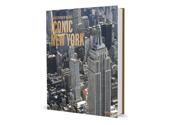 Book cover of Iconic New York, with an aerial shot of New York City, with the Empire State Building. Published by teNeues Books.