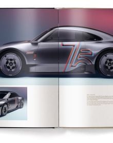 Book cover of Porsche - A Passion for Power, Iconic Sports Cars since 1948, with front end of silver Porsche 356/1 and silver Porsche Vision 357. Published by teNeues Books.