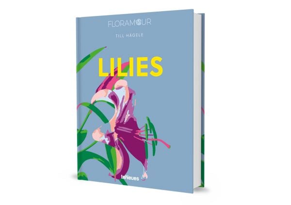 Book cover of Lilies, with purple and pink lily. Published by teNeues Books.