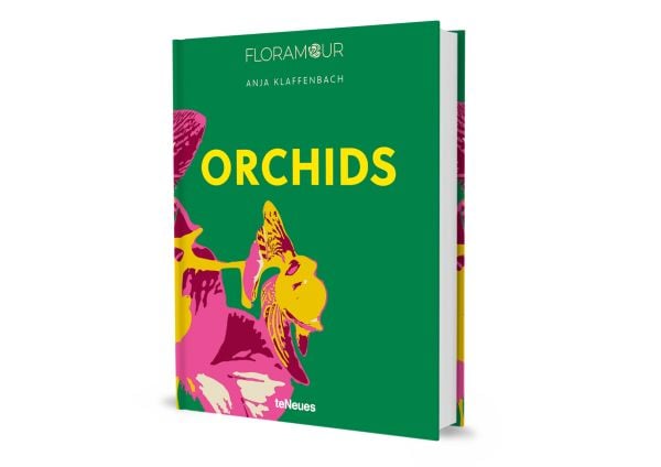Book cover of Orchids, with a pink and yellow orchid. Published by teNeues Books.