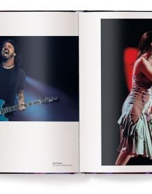 Book cover of Paul Bergen's Zero’s Heroes: Music Caught on Camera, featuring Shakira performing on stage with a guitar. Published by teNeues Books.