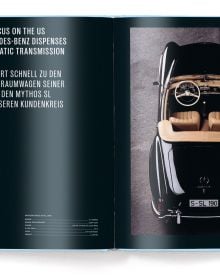 Book cover of Michael Köckritz's car guide, Mercedes-Benz Milestones, featuring a silver Mercedes-Benz 300 SLR gullwing Uhlenhaut, with doors open. Published by White Star.