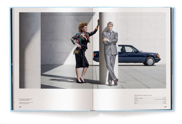 Book cover of Michael Köckritz's car guide, Mercedes-Benz Milestones, featuring a silver Mercedes-Benz 300 SLR gullwing Uhlenhaut, with doors open. Published by White Star.