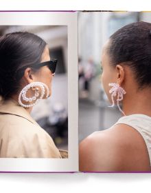 Book cover of Suzanne Middlemass's It’s All About Accessories, with a model wearing a yellow jacket and two large brooches to right lapel. Published by teNeues Books.