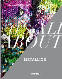 Book cover of Suzanne Middlemass's It’s All About Metallics, with rainbow sequins. Published by teNeues Books.