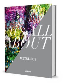 Book cover of Suzanne Middlemass's It’s All About Metallics, with rainbow sequins. Published by teNeues Books.