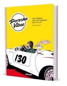 Book cover of Michael Köckritz's Porsche Vibes: The Passion and the Porsche Way of Life, with Bugs Bunny being driven in white sports car. Published by teNeues Books.