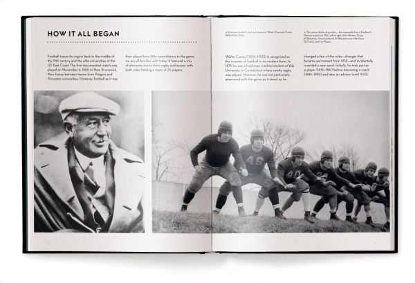Book cover of American Football: The Ultimate Book, with a brown American football with white stitching to centre. Published by teNeues Books.