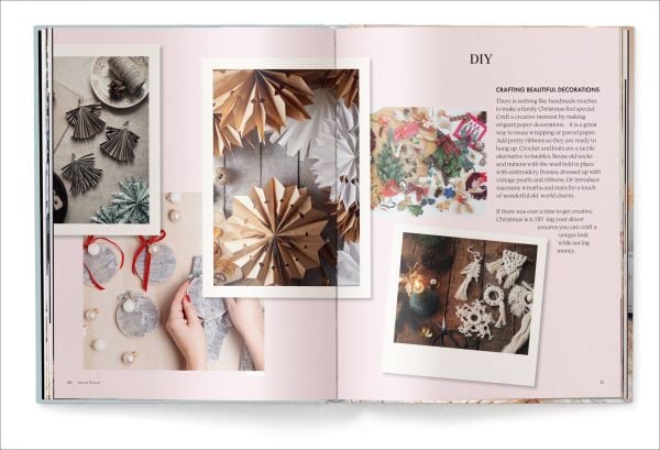 Book cover of Claire Bingham's Home for Christmas, with an interior living room with wood floors and a green Christmas tree decorated with gold baubles. Published by teNeues Books.