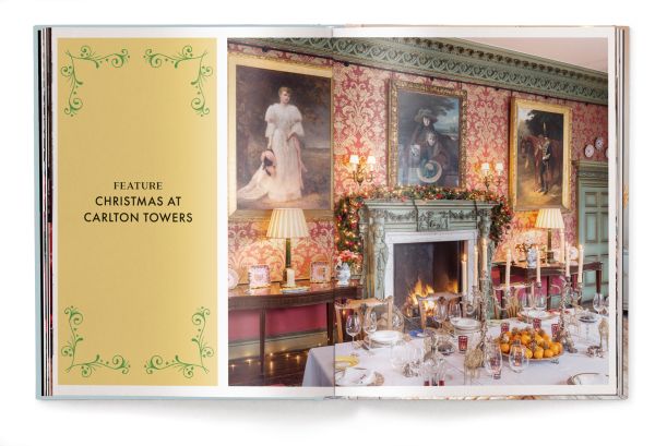 Book cover of Claire Bingham's Home for Christmas, with an interior living room with wood floors and a green Christmas tree decorated with gold baubles. Published by teNeues Books.