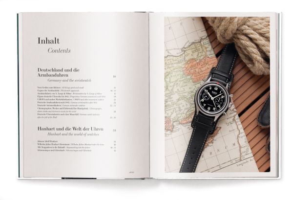 Book cover of The Watch Book: Hanhart: und die deutsche Uhrenindustrie / and the German Watch Industry, featuring a watch with black face and strap. Published by teNeues Books.