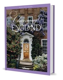 Book cover of Charming England, featuring purple wisteria hanging above a wood door. Published by teNeues Books.