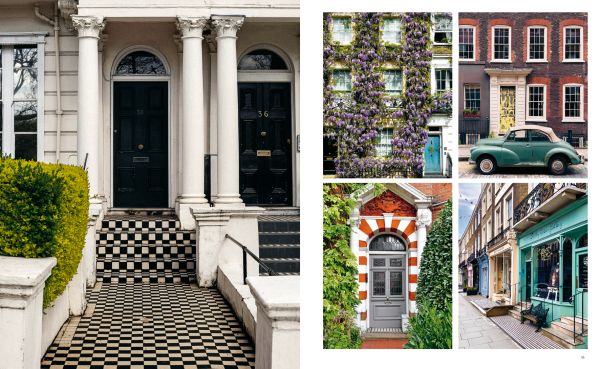Book cover of Charming England, featuring purple wisteria hanging above a wood door. Published by teNeues Books.