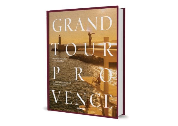 Book cover of Grand Tour Provence: The Renaissance of Refined Travel; featuring a swimmer ready to dive off a board into the sea. Published by teNeues Books.