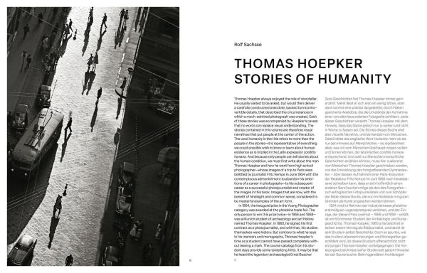Book cover of Thomas Hoepker: Stories of Humanity; featuring a child on a cobbled street giving a bird some food. Published by teNeues Books.