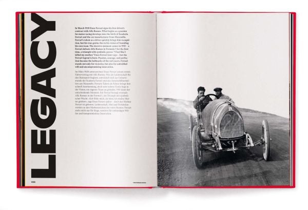 Book cover of The Ferrari Book: featuring a red Ferrari F80. Published by teNeues Books.