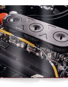 Book cover of Ferrari 330GT: From Scratch, featuring a deep red leather interior of a sports car. Published by teNeues Books.