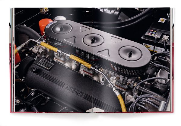 Book cover of Ferrari 330GT: From Scratch, featuring a deep red leather interior of a sports car. Published by teNeues Books.