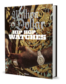 Book cover of Million Dollar Hip Hop Watches; featuring a luxury watch on a tattooed wrist. Published by teNeues Books.