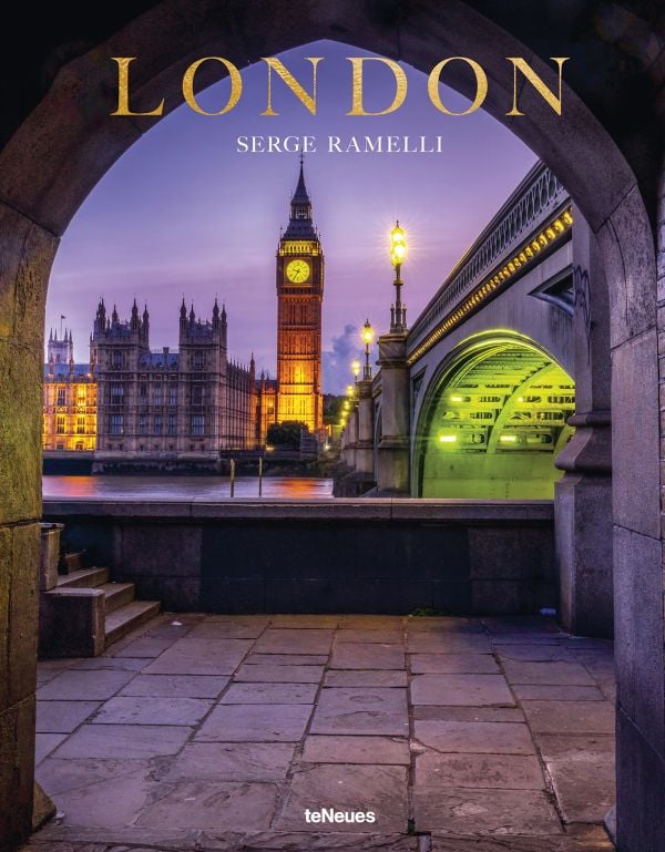 Book cover cover London; featuring the Elizabeth Tower illuminated. Published by teNeues Books.