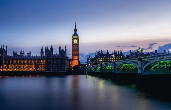 Book cover cover London; featuring the Elizabeth Tower illuminated. Published by teNeues Books.