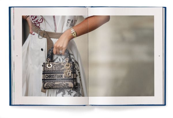 Book cover of The Ultimate Guide to Dior Bags; featuring Dior's saddle bag. Published by teNeues Books.