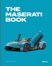 Book cover of The Maserati Book; featuring a car with vertical doors. Published by teNeues Books.