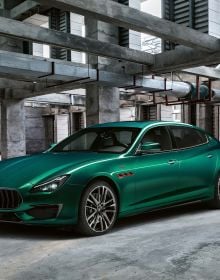 Book cover of The Maserati Book; featuring a car with vertical doors. Published by teNeues Books.