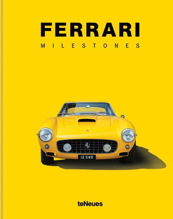 Book cover of Ferrari Milestones; with a Ferrari model. Published by teNeues Books.