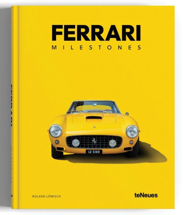 Book cover of Ferrari Milestones; with a Ferrari model. Published by teNeues Books.