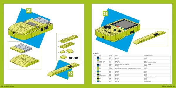 LEGO built models: Rubik's cube, Nintendo, drill, digital clock, on cover of 'Iconic Objects Made From LEGO® Bricks', by HEEL.