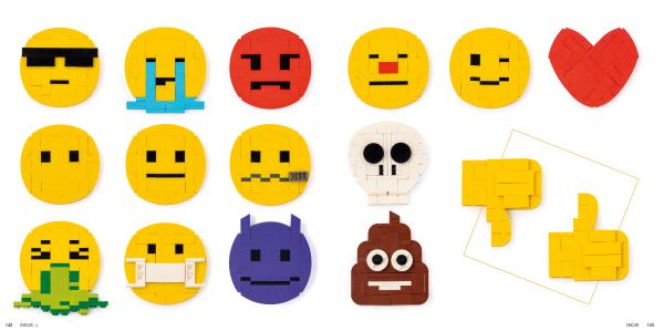 LEGO built models: Rubik's cube, Nintendo, drill, digital clock, on cover of 'Iconic Objects Made From LEGO® Bricks', by HEEL.