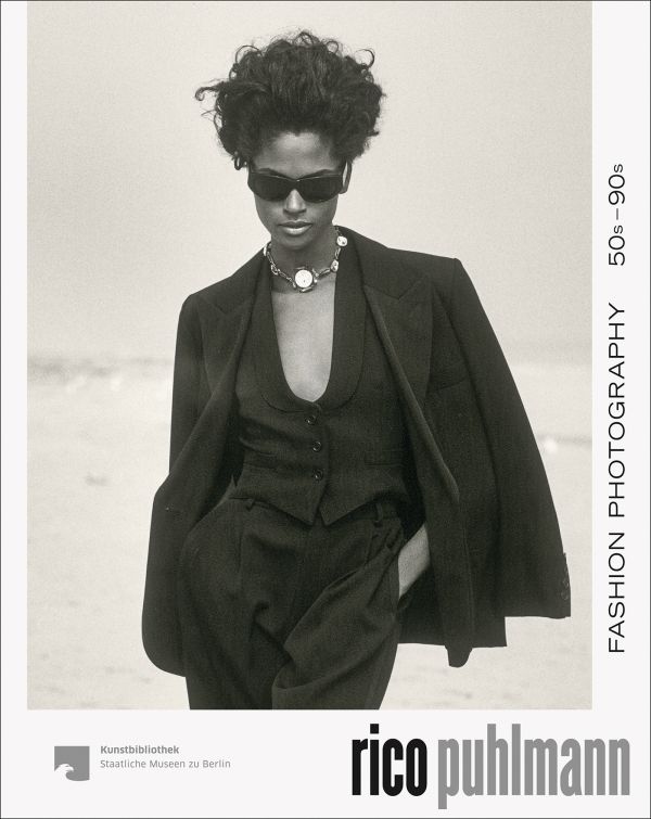 Book cover of Rico Puhlmann: Fashion Photography 50s–90s; featuring a model dressed in black. Published by Verlag Kettler.
