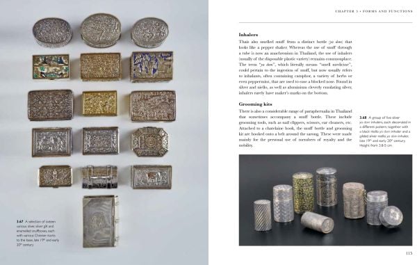 A collection of Thai Silverware and Nielloware teapots and vessels, 'THAI SILVER and Nielloware', in white font to upper right.