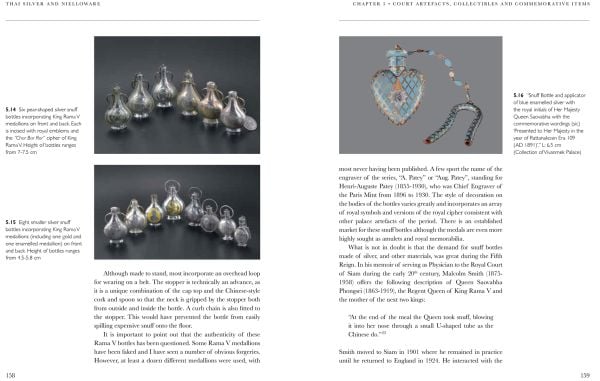 A collection of Thai Silverware and Nielloware teapots and vessels, 'THAI SILVER and Nielloware', in white font to upper right.