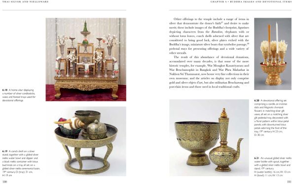 A collection of Thai Silverware and Nielloware teapots and vessels, 'THAI SILVER and Nielloware', in white font to upper right.