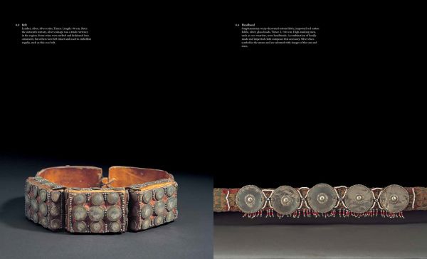 Decorative ancient textile in orange and cream, on cover of 'Thread and Fire, Textiles and Jewellery from the Isles of Indonesia and Timor', by River Books.