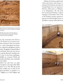 Young Charles Higham in blue shirt and denim shorts, standing in excavated ground, high wall behind, DIGGING DEEP A Journey into Southeast Asia's past in brown font above.