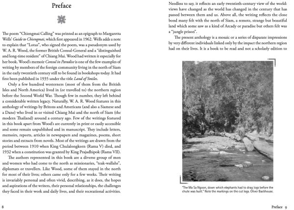 Book cover of Enchanted Land, with Nawarat Bridge over the Ping River, and long-tail boats, in Chiang Mai. Published by River Books.