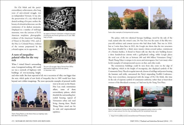 Book cover of Monarchy, Revolution and Refugees: Laos - Thailand - Argentina - Kampuchea, with a group of males sitting on straw bales, some smoking and drinking. Published by River Books.