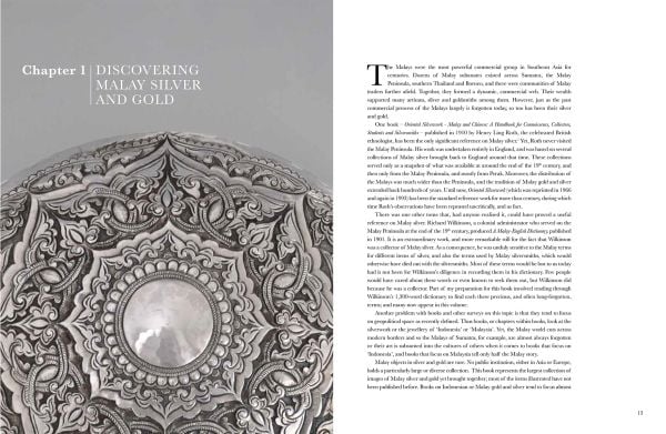 Book cover of Michael Backman's Malay Silver and Gold: Courtly Splendour from Indonesia, Malaysia, Singapore, Brunei and Thailand, with a collection of decorative Asian wares. Published by River Books.